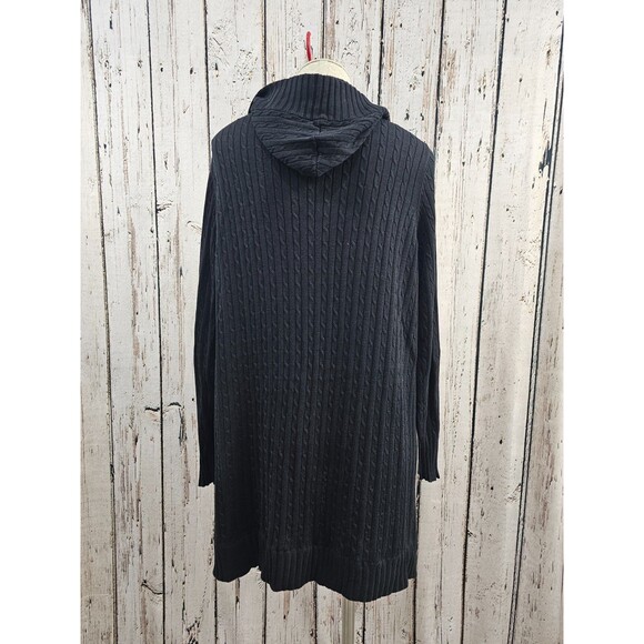 LM Women's L Mel & Lisa Black Ribbed Hooded open Front Cardigan Sweater Black - Picture 3 of 6